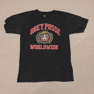 Obey T Shirt Medium Black Short Sleeves Y2K Graphical Obey Posse Worldwide
